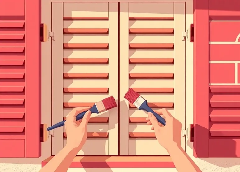 Mise en peinture au pinceau de volets et d'encadrements en bois