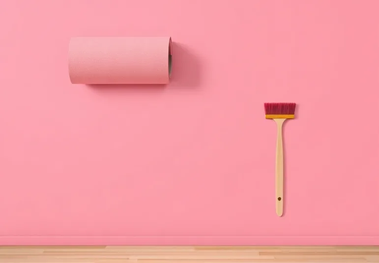 Pose de papier peint, rouleau et brosse à maroufler